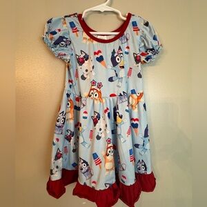 Bluey Themed Kids Dress with Red Accents 4T